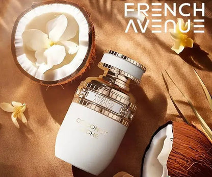 French Avenue Coconut Leche Eau de Parfum 100 ml bottle – creamy toasted coconut fragrance with tuberose, vanilla, and warm resinous base