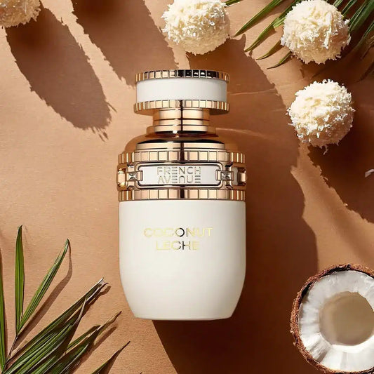 French Avenue Coconut Leche Eau de Parfum 100 ml bottle – creamy toasted coconut fragrance with tuberose, vanilla, and warm resinous base