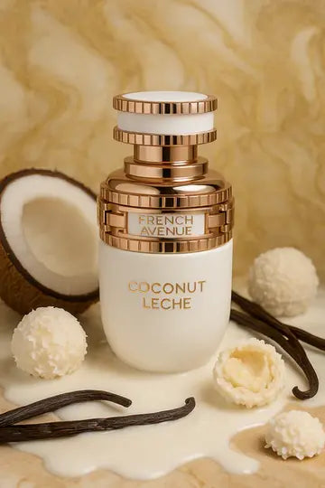 French Avenue Coconut Leche Eau de Parfum 100 ml bottle – creamy toasted coconut fragrance with tuberose, vanilla, and warm resinous base