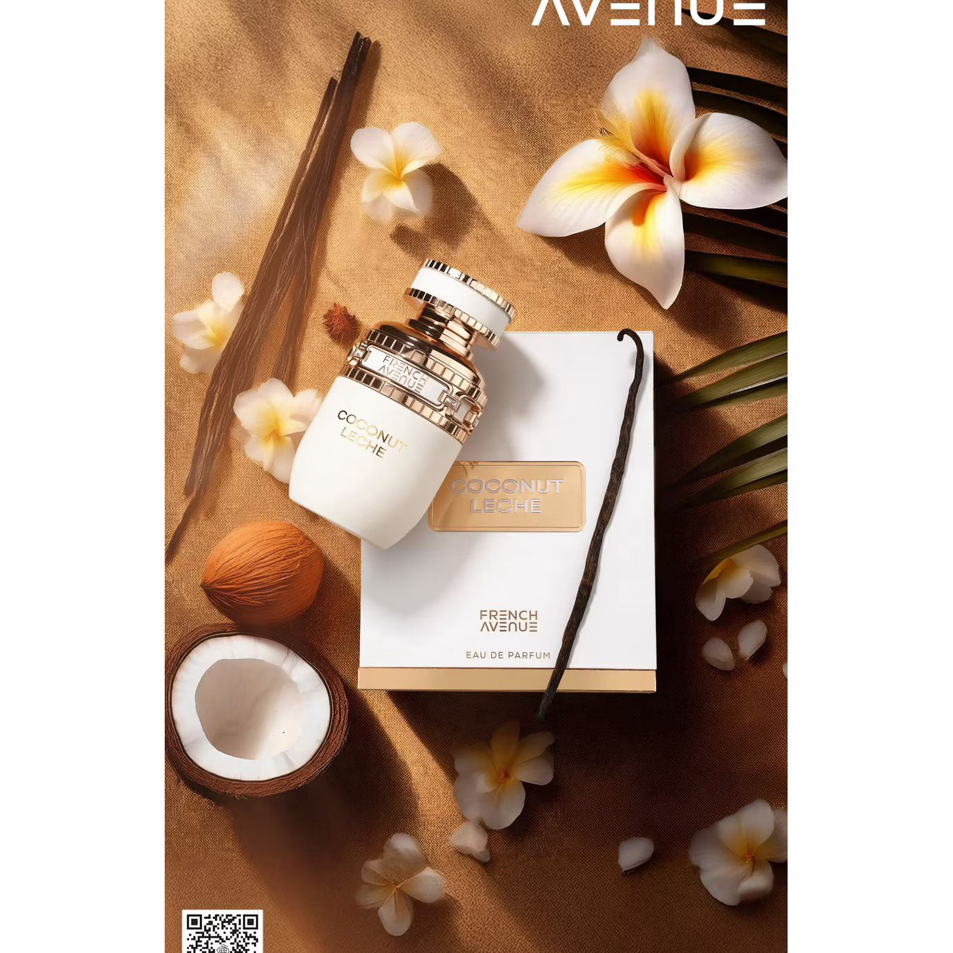 French Avenue Coconut Leche Eau de Parfum 100 ml bottle – creamy toasted coconut fragrance with tuberose, vanilla, and warm resinous base