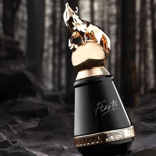 French Avenue Fierté Eau de Parfum 100 ml bottle – smoky incense tobacco opening with spicy cedarwood heart and creamy vanilla tonka base
