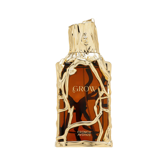 French Avenue Grow Eau de Parfum 100 ml bottle – sweet saffron pear opening with floral sandalwood heart and creamy vanilla tonka base