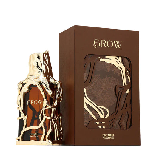 French Avenue Grow Eau de Parfum 100 ml bottle – sweet saffron pear opening with floral sandalwood heart and creamy vanilla tonka base