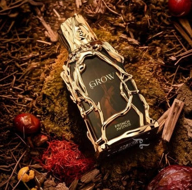 French Avenue Grow Eau de Parfum 100 ml bottle – sweet saffron pear opening with floral sandalwood heart and creamy vanilla tonka base
