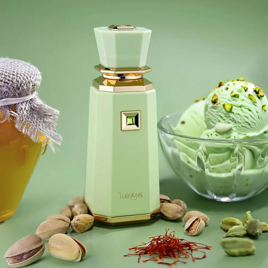 French Avenue Luscious Eau de Parfum 100 ml bottle – creamy pistachio gourmand fragrance with vanilla, honey, and warm musky base
