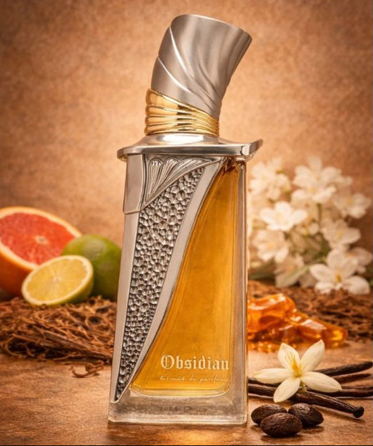 French Avenue Obsidian Extrait de Parfum 100 ml bottle – citrus aldehydic opening with cognac caramel heart and amber woody base