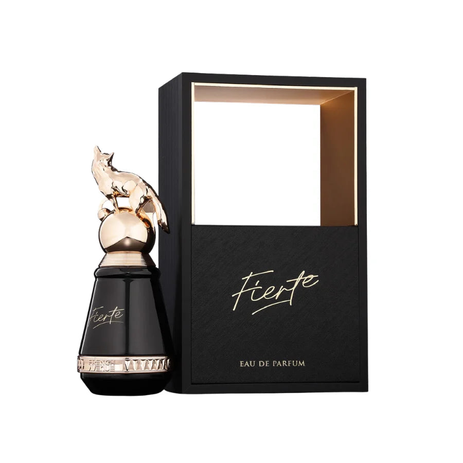 French Avenue Fierté Eau de Parfum 100 ml bottle – smoky incense tobacco opening with spicy cedarwood heart and creamy vanilla tonka base