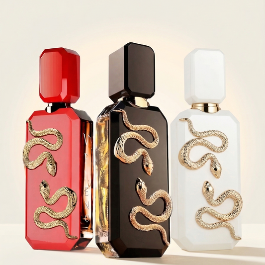 French Avenue Veneno Bundle 3-piece Eau de Parfum set including Veneno, Veneno Bianco, and Veneno Scarlet 100 ml bottles – sweet warm woody fragrances