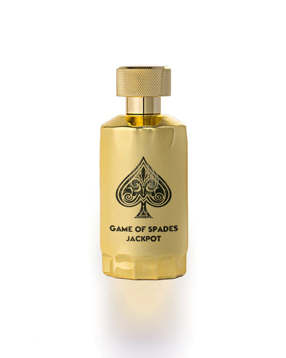 Jo Milano Game of Spades Jackpot 100 ml bottle – gold citrus amber woody scent with smooth musk vanilla base.