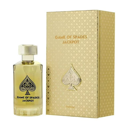 Jo Milano Game of Spades Jackpot 100 ml bottle – gold citrus amber woody scent with smooth musk vanilla base.