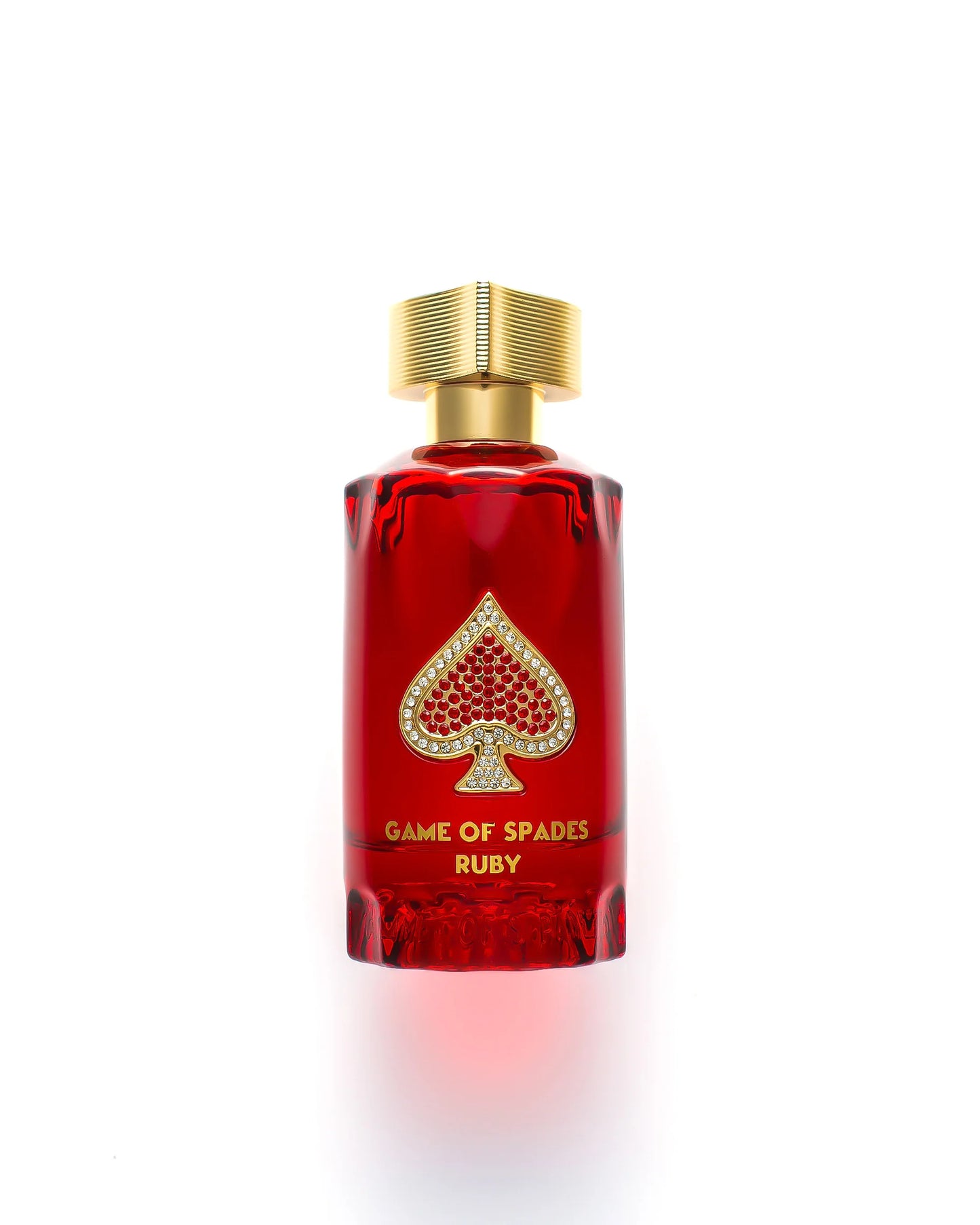 Jo Milano Game of Spades Ruby Eau de Parfum 100 ml bottle – saffron citrus opening with rose floral heart and amber woody musk base