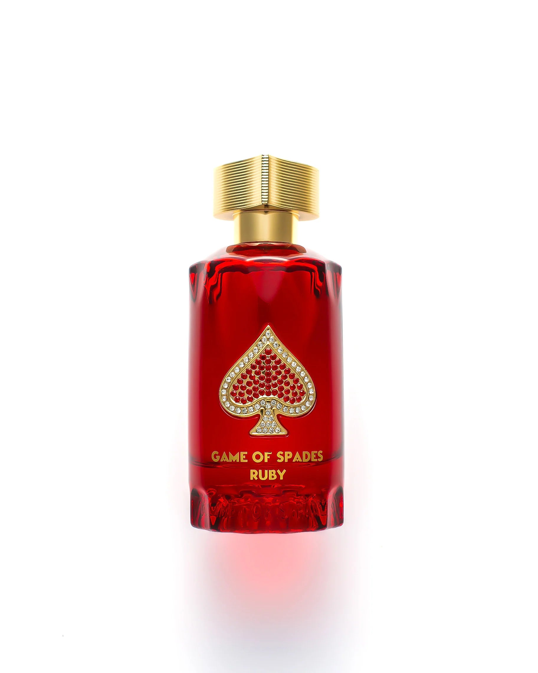 Jo Milano Game of Spades Ruby Eau de Parfum 100 ml bottle – saffron citrus opening with rose floral heart and amber woody musk base
