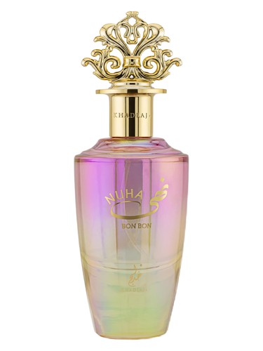 Khadlaj Nuha Bon Bon Eau de Parfum 85 ml bottle – creamy fruity gourmand fragrance with strawberry, milk, peach, ice cream, and vanilla absolute base