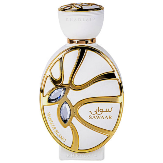 Khadlaj Sawaar Vanille Blanc Eau de Parfum 100 ml bottle – creamy vanilla fragrance with warm amber and smooth musky base
