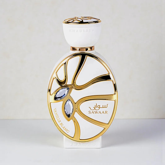 Khadlaj Sawaar Vanille Blanc Eau de Parfum 100 ml bottle – creamy vanilla fragrance with warm amber and smooth musky base