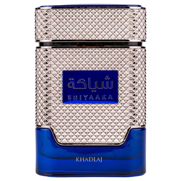 Khadlaj Shiyaaka Blue Eau de Parfum 100 ml bottle – fresh citrus aromatic fragrance with smooth woody musky base