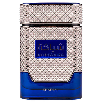 Khadlaj Shiyaaka Blue Eau de Parfum 100 ml bottle – fresh citrus aromatic fragrance with smooth woody musky base