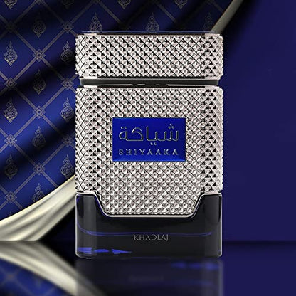 Khadlaj Shiyaaka Blue Eau de Parfum 100 ml bottle – fresh citrus aromatic fragrance with smooth woody musky base