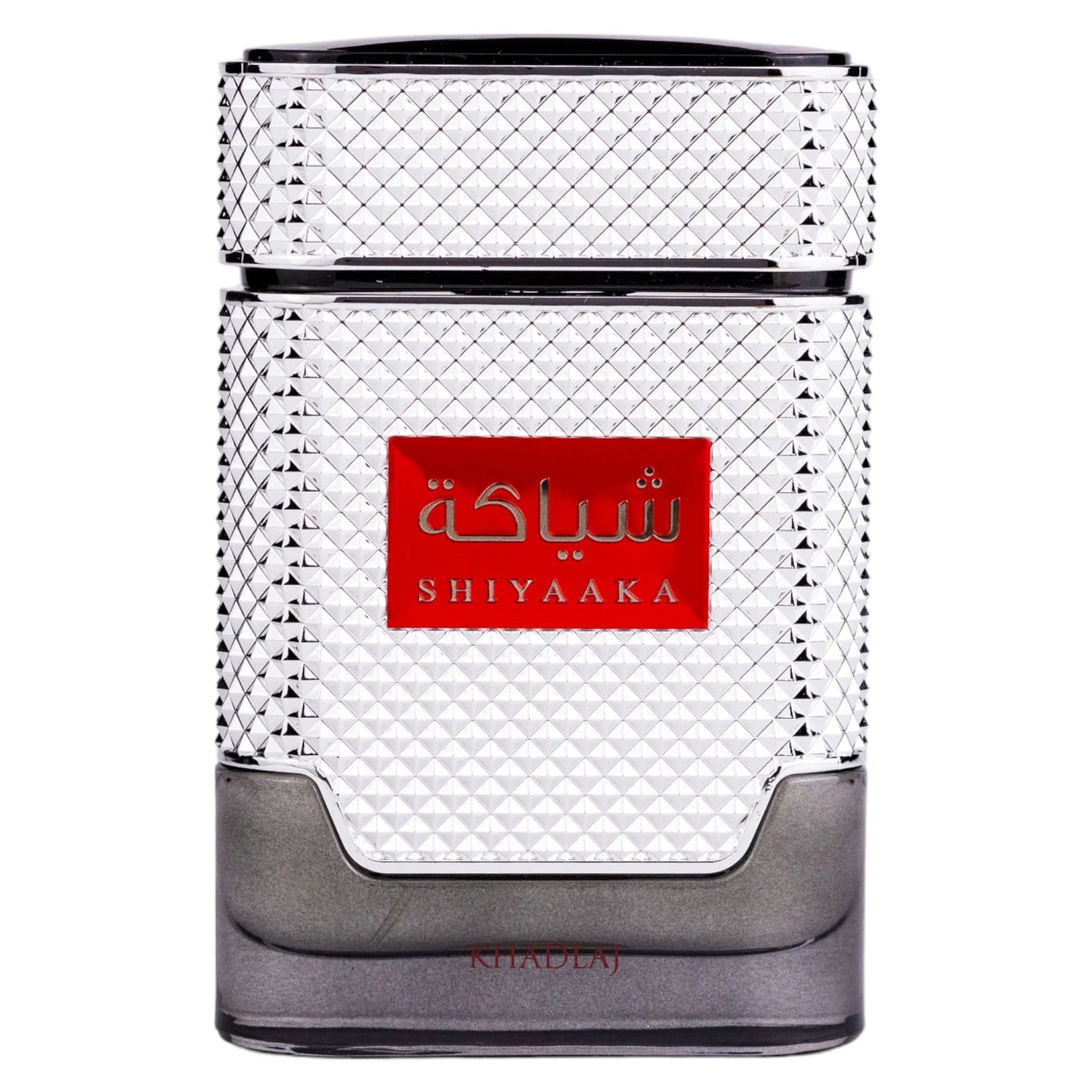 Khadlaj Shiyaaka Silver Eau de Parfum 100 ml bottle – fresh citrus woody fragrance with bergamot, lavender, cedarwood, and musky sandalwood base