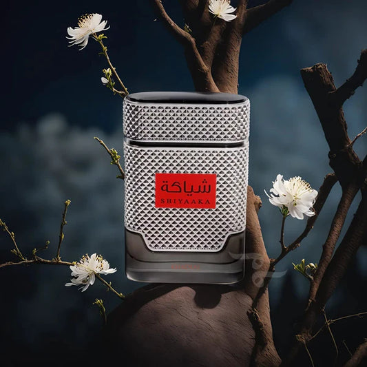 Khadlaj Shiyaaka Silver Eau de Parfum 100 ml bottle – fresh citrus woody fragrance with bergamot, lavender, cedarwood, and musky sandalwood base