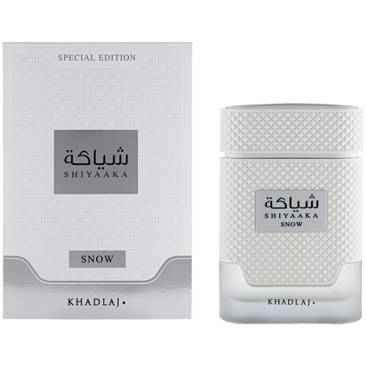 Khadlaj Shiyaaka Snow 100 ml (3.4 oz) bottle – icy mint citrus opening over clean musk and soft woods base.
