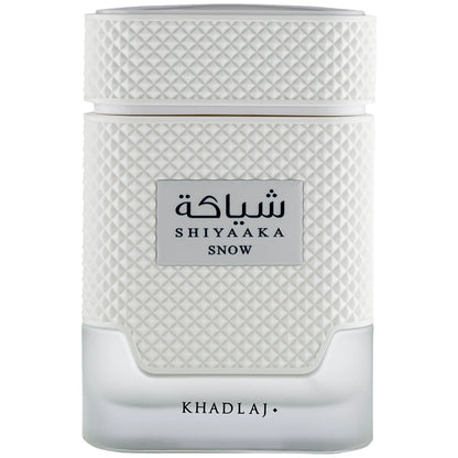 Khadlaj Shiyaaka Snow 100 ml (3.4 oz) bottle – icy mint citrus opening over clean musk and soft woods base.