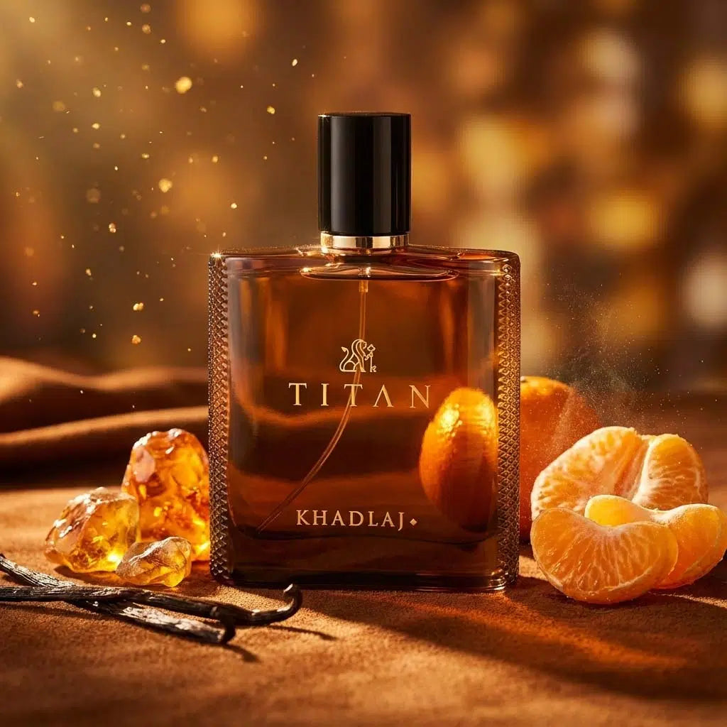 Khadlaj Titan 100 ml (3.4 oz) bottle – bold spiced citrus over amber woods and musk base.