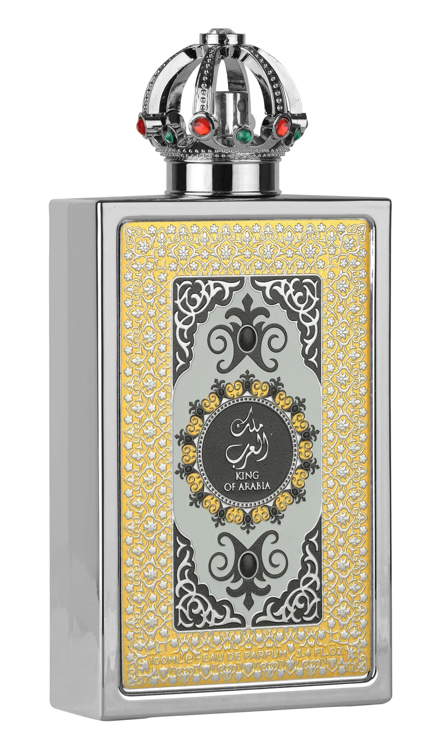 Lattafa King of Arabia Eau de Parfum 100 ml bottle – woody spicy fragrance with amber warmth and musky base