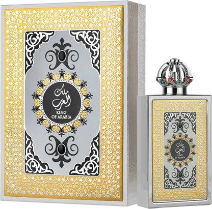 Lattafa King of Arabia Eau de Parfum 100 ml bottle – woody spicy fragrance with amber warmth and musky base