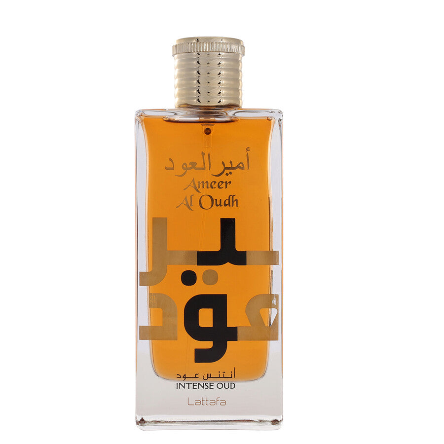 Lattafa Ameer Al Oudh Intense Oud Eau de Parfum 100 ml bottle – smoky oud fragrance with sweet vanilla, amber, and woody base