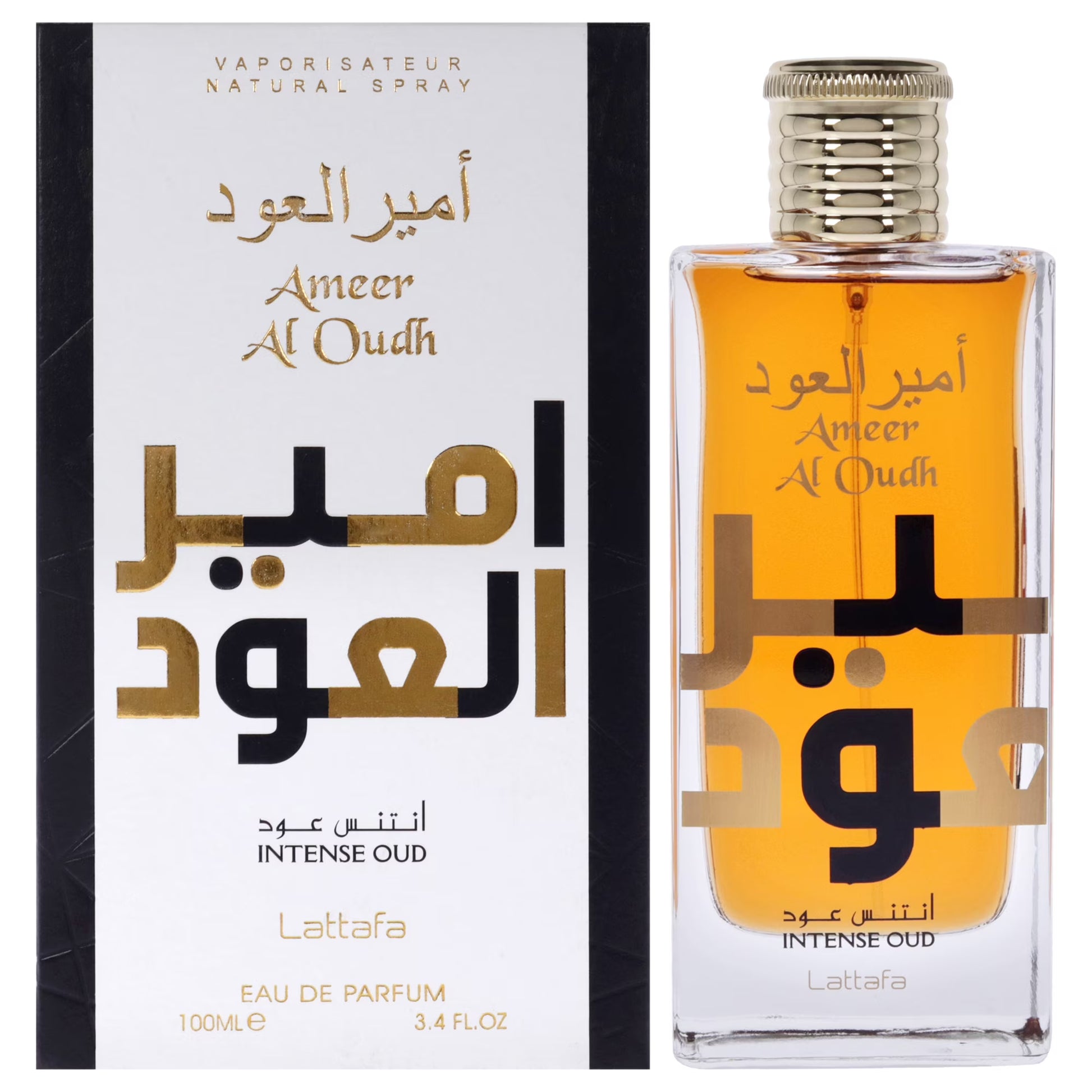 Lattafa Ameer Al Oudh Intense Oud Eau de Parfum 100 ml bottle – smoky oud fragrance with sweet vanilla, amber, and woody base