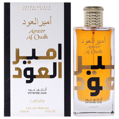 Lattafa Ameer Al Oudh Intense Oud Eau de Parfum 100 ml bottle – smoky oud fragrance with sweet vanilla, amber, and woody base