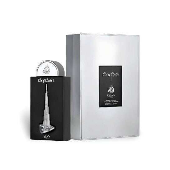 Lattafa Art of Arabia I 100 ml bottle – fresh aromatic fragrance with woody amber and musk base.