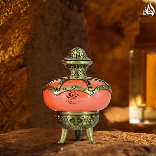 Lattafa Durrah Eau de Parfum 100 ml bottle – fruity floral fragrance with bergamot, jasmine, rose, and creamy vanilla musky base