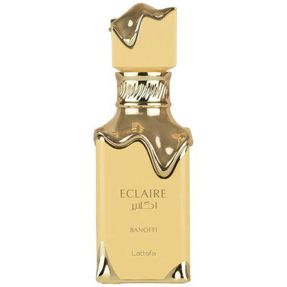 Lattafa Eclaire Banoffi Eau de Parfum 100 ml bottle – banana caramel gourmand fragrance with vanilla, creamy sweetness, and musky woody base