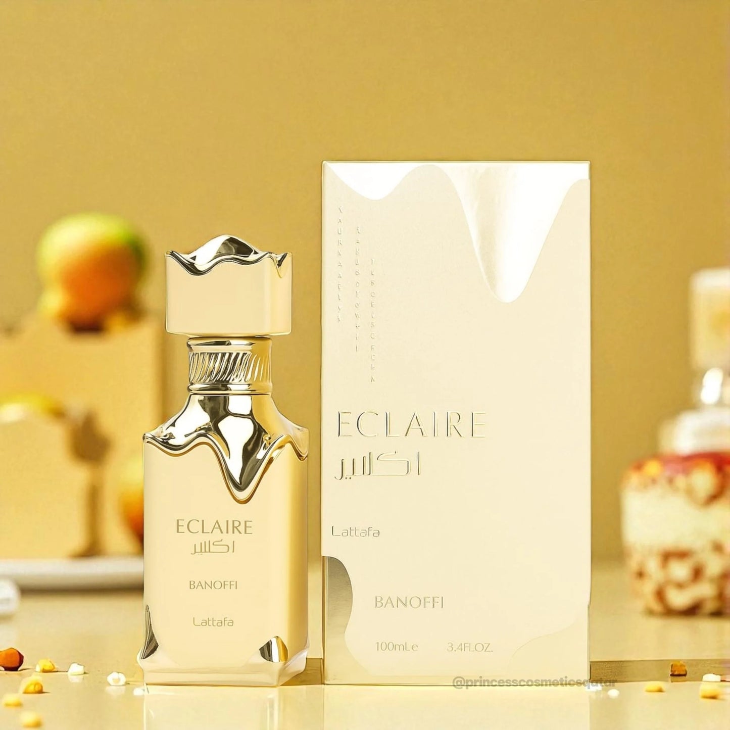 Lattafa Eclaire Banoffi Eau de Parfum 100 ml bottle – banana caramel gourmand fragrance with vanilla, creamy sweetness, and musky woody base