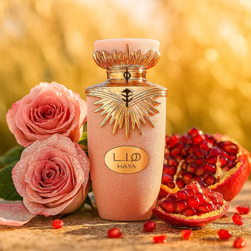Lattafa Haya 100 ml bottle – sparkling fruity floral fragrance with champagne, vanilla, and musk base.