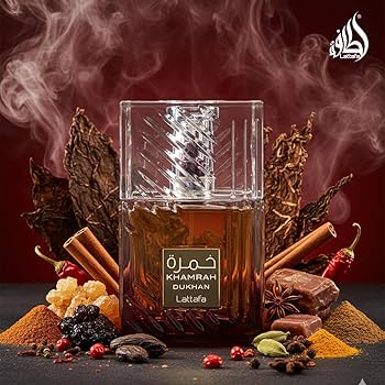 Lattafa Khamrah Dukhan 100 ml bottle – smoky cinnamon gourmand fragrance with oud, vanilla, and amber woods.