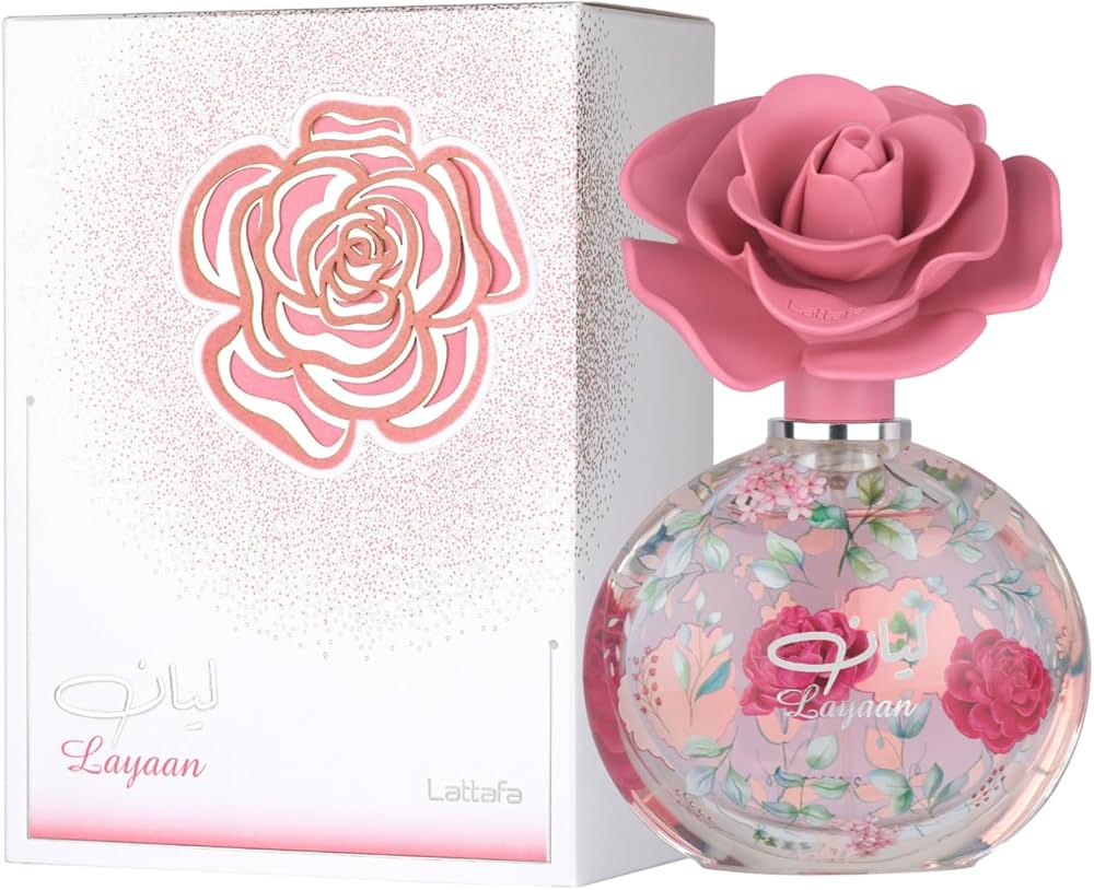Lattafa Layaan Eau de Parfum 75 ml bottle – fruity floral fragrance with creamy vanilla and smooth musky base
