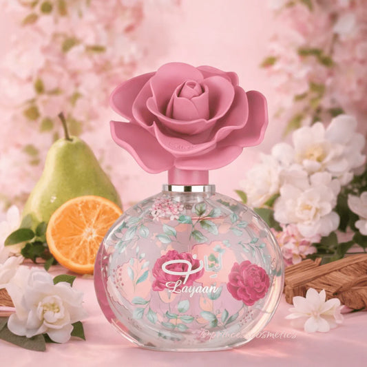 Lattafa Layaan Eau de Parfum 75 ml bottle – fruity floral fragrance with creamy vanilla and smooth musky base