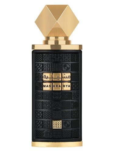 Lattafa Mashrabya Eau de Parfum 100 ml bottle – smoky oud fragrance with sweet amber and resinous woody base.