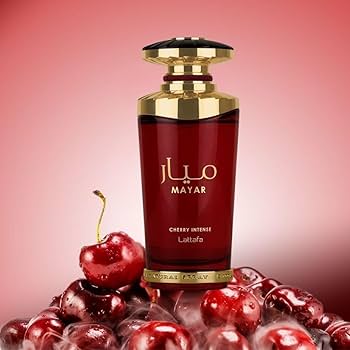 Lattafa Mayar Cherry Intense 100 ml (3.4 oz) bottle – deep cherry and red fruits with soft floral amber musk woody base.