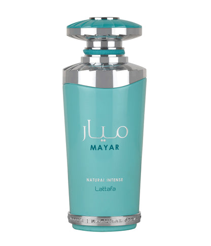 Lattafa Mayar Natural Intense 100 ml (3.4 oz) bottle – fresh green fruity fig-watermelon aura over soft woody amber musk base.