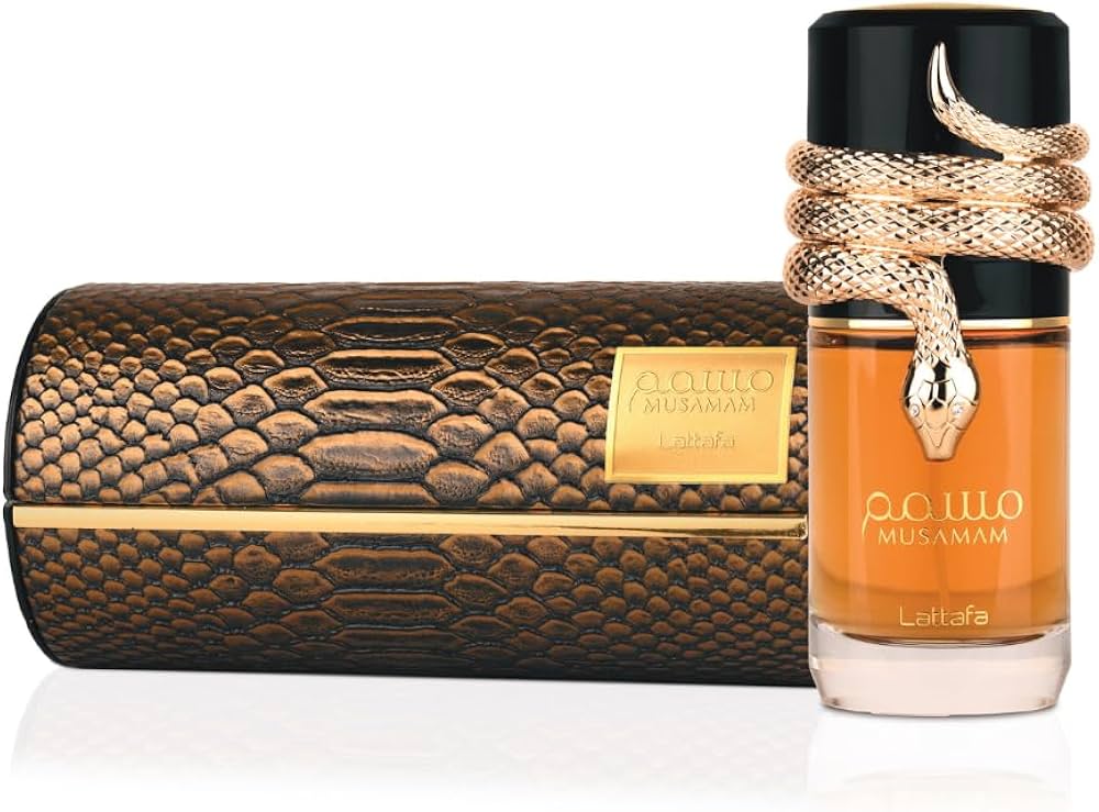 Lattafa Musamam Eau de Parfum 100 ml bottle – woody spicy amber fragrance with saffron, incense, cedarwood, and resinous amber base