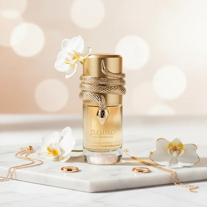 Lattafa Musamam White Intense Eau de Parfum 100 ml bottle – fresh woody musk fragrance with coconut, sandalwood, benzoin, and citrus notes