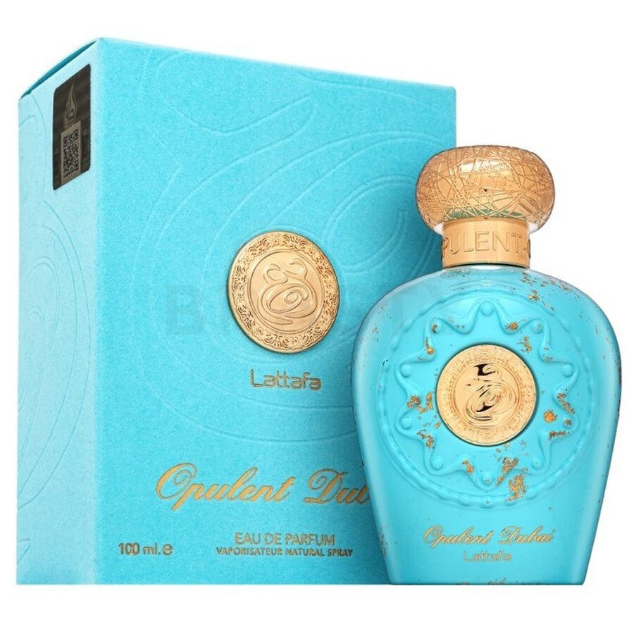 Lattafa Opulent Dubai 100 ml bottle – spicy amber fragrance with oud, vanilla, and woody musk base.