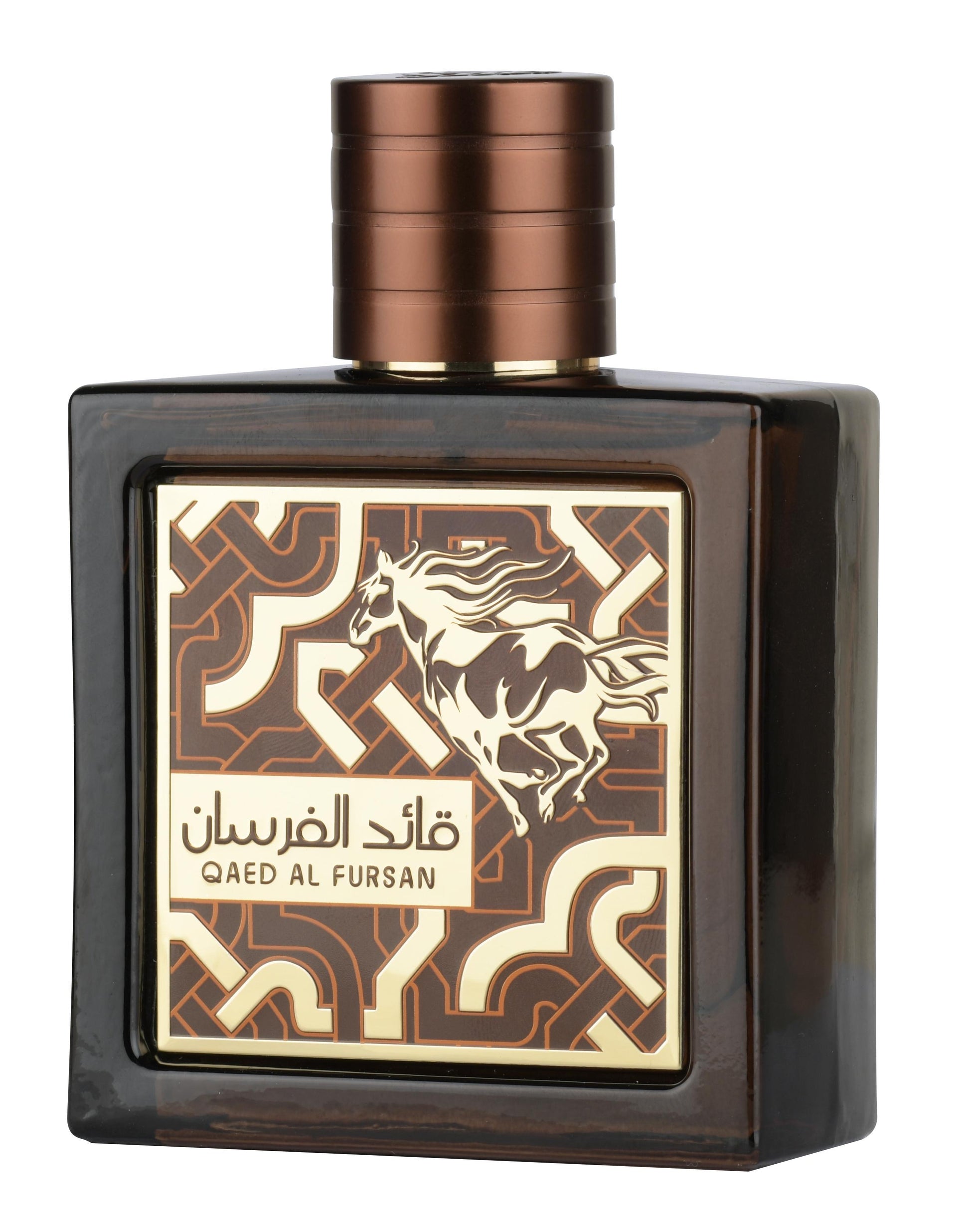 Lattafa Qaed Al Fursan Untamed 100 ml bottle – smoky woody fragrance with spiced amber and oud musk base.