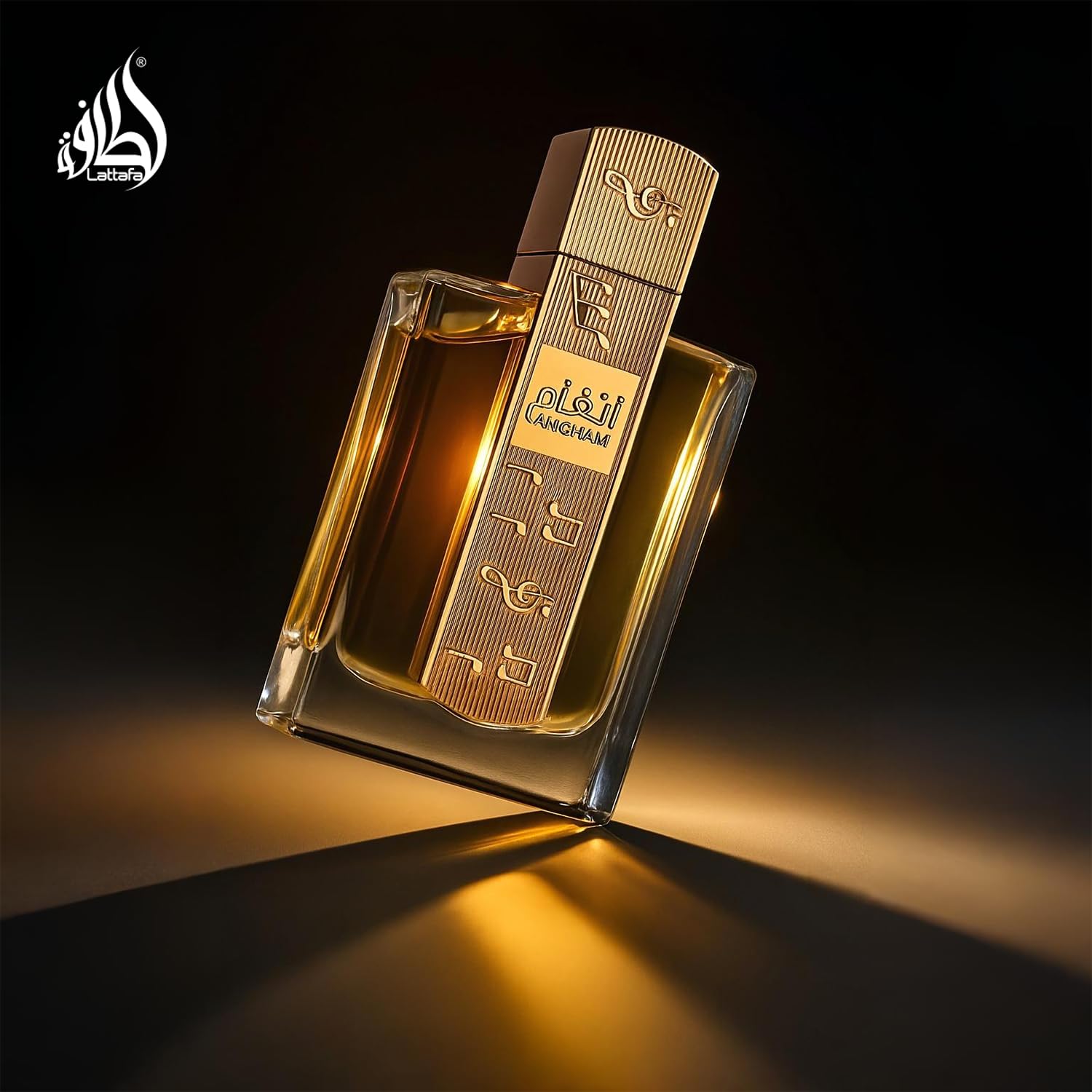 Lattafa Angham Eau de Parfum 100 ml bottle – warm vanilla gourmand fragrance with praline, cacao, amber, and musky sandalwood base