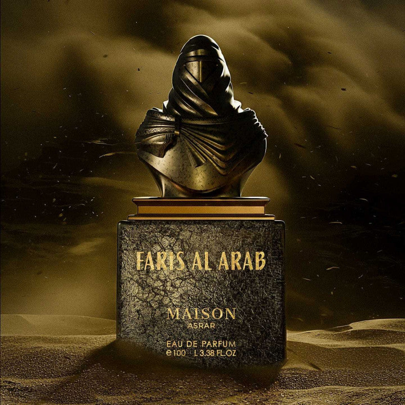 Maison Asrar Faris Al Arab Eau de Parfum 100 ml bottle – fresh spicy woody fragrance with citrus, sandalwood, amber, and musky base