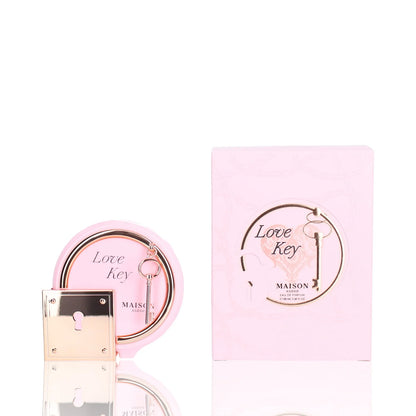 Maison Asrar Love Key Eau de Parfum 100 ml bottle – fruity floral gourmand fragrance with vanilla, amber, jasmine, and soft musky base